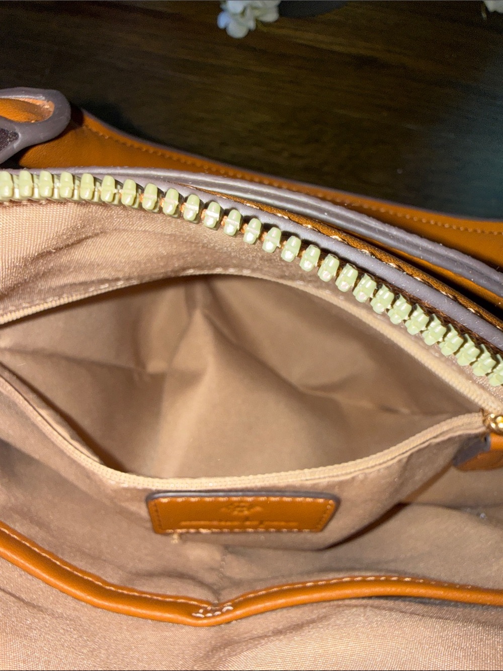 Brown Patterned Satchel with Tan Trim - Designer-Inspired Carryall - Picture 9 of 13